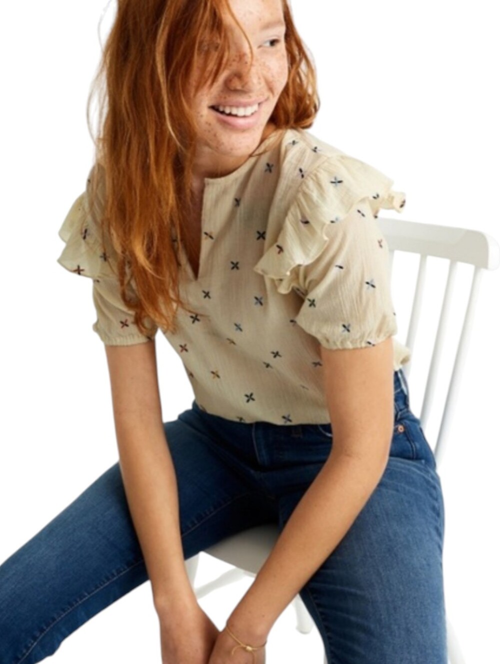 NWT Madewell Embroidered Gazebo Top | Size XL | Cream Short Sleeve Summer